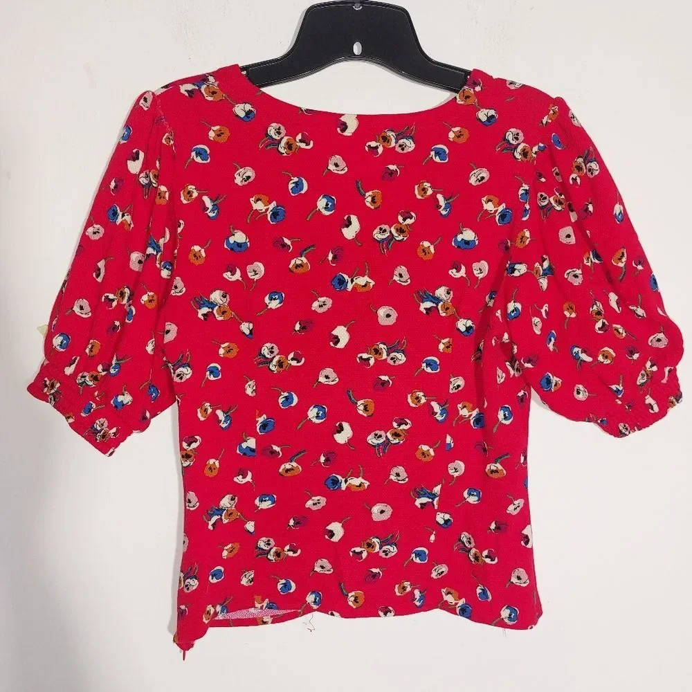 Anthropologie Red Floral Wrap Blouse